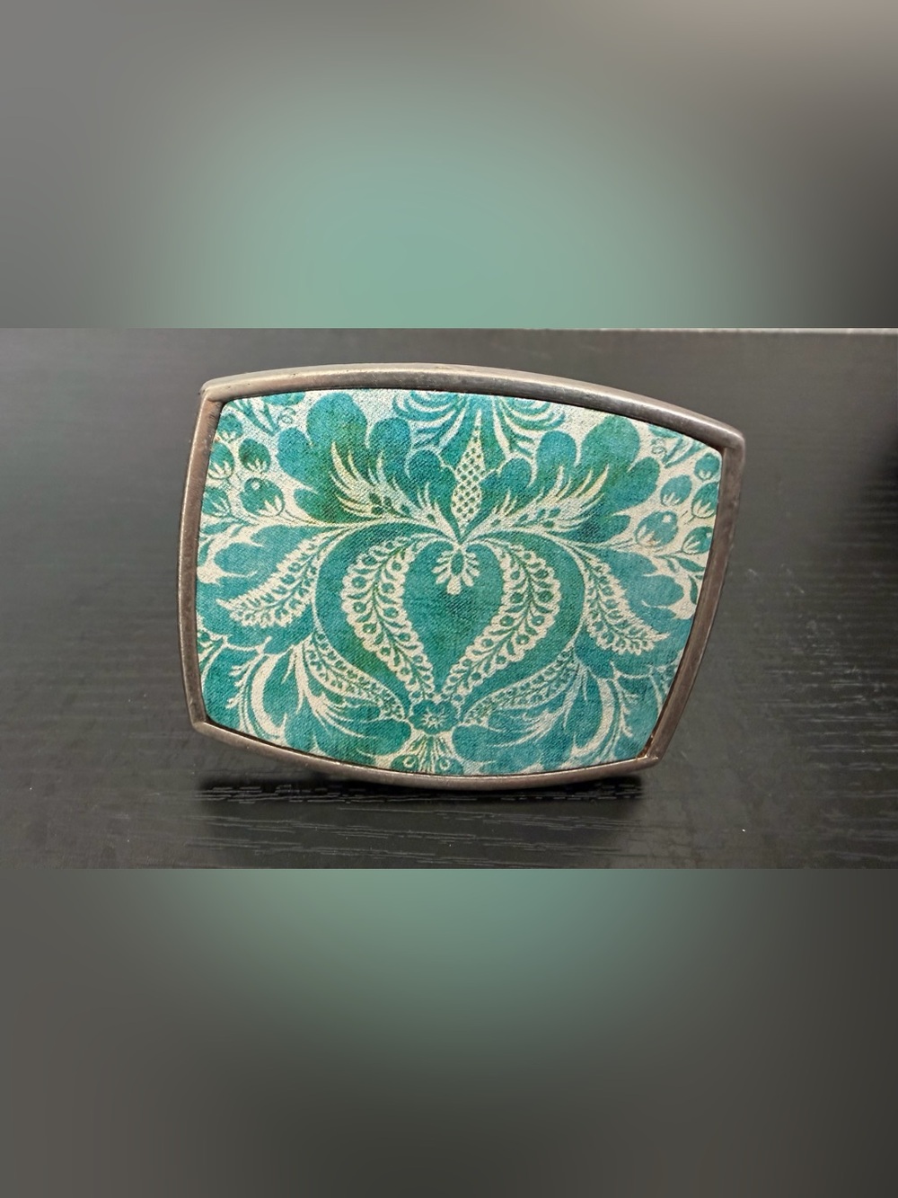 Teal Damask Fabric Belt Buckle